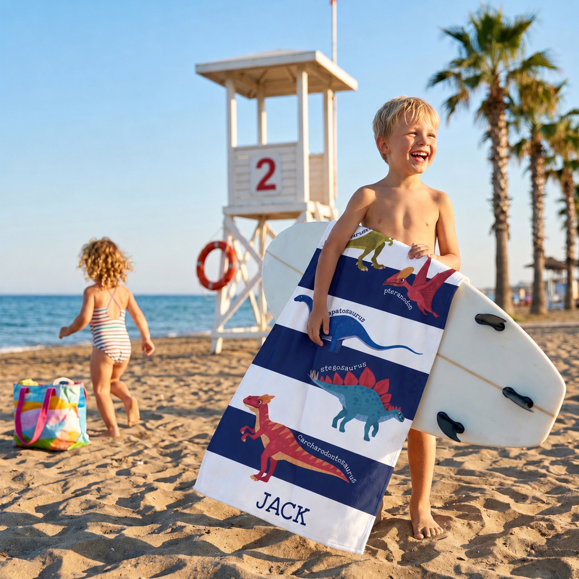 Personalized “Little Explorers: Dinosaur World” Beach Towel – Bonibomlab Special Collection