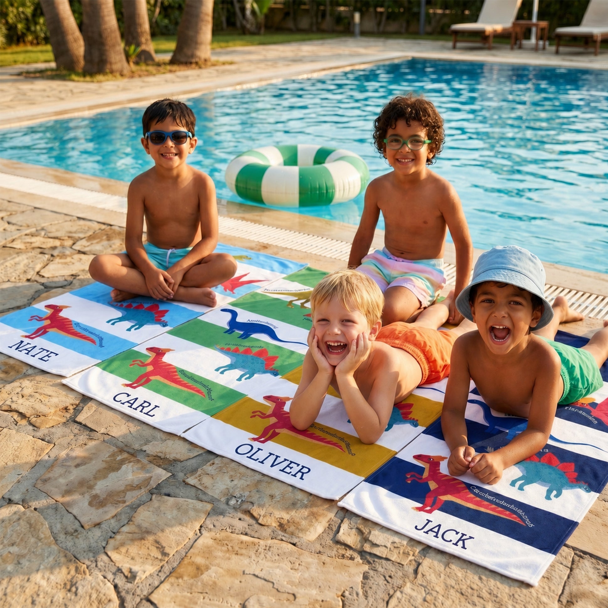 Personalized “Little Explorers: Dinosaur World” Beach Towel – Bonibomlab Special Collection