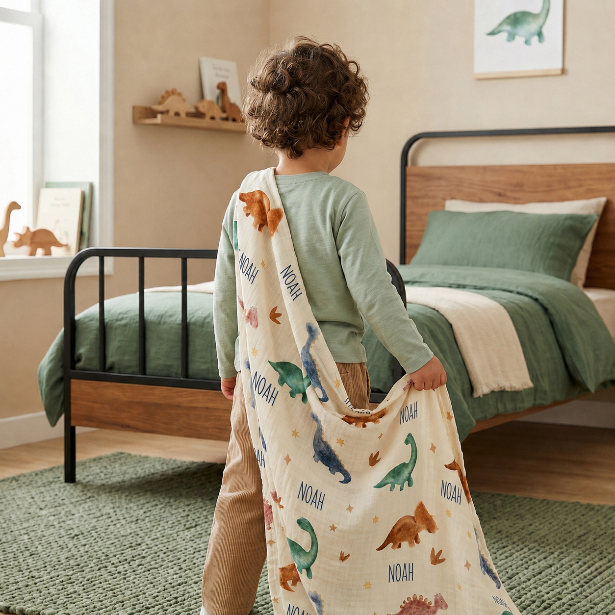 Personalized “Dinosaur” 100% Cotton Muslin Blanket – Bonibom Special Collection
