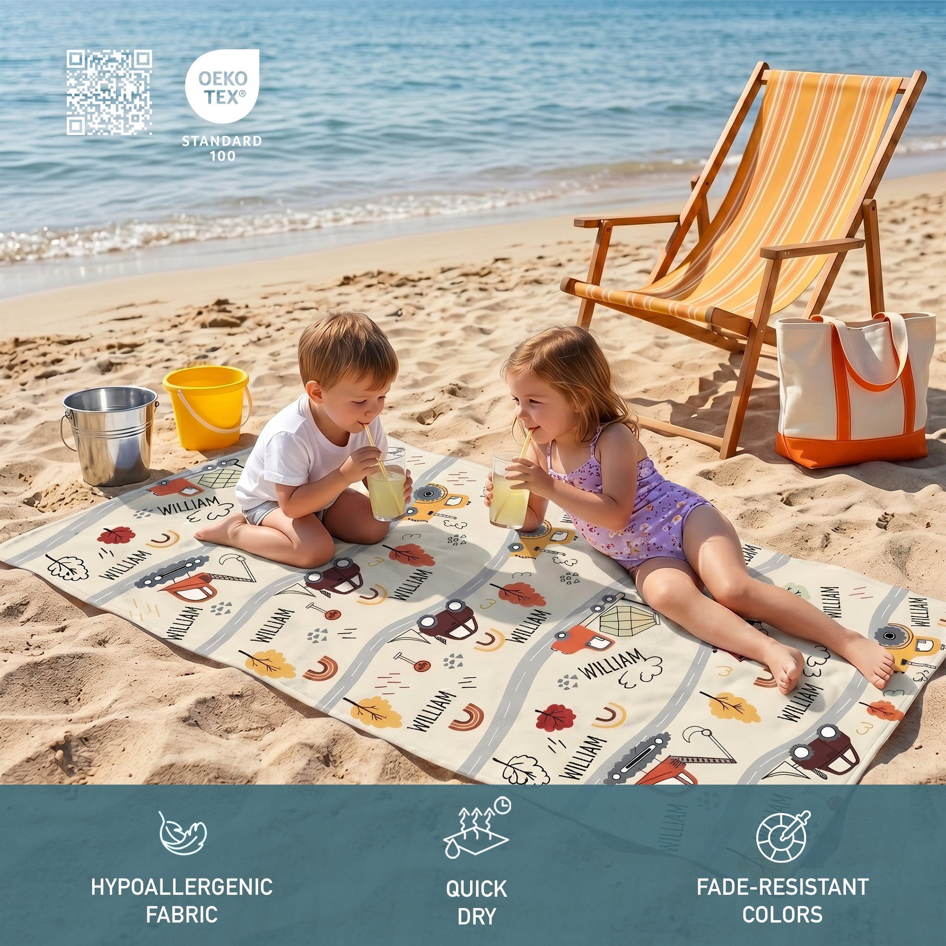 Personalized Construction Vehicles Beach Towel