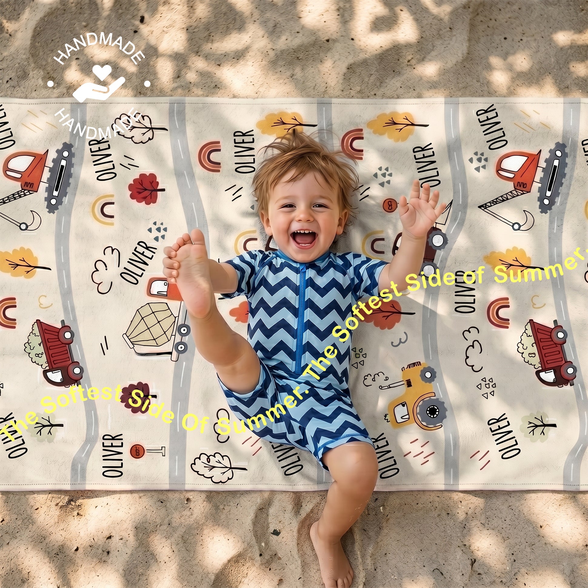 Personalized Construction Vehicles Beach Towel