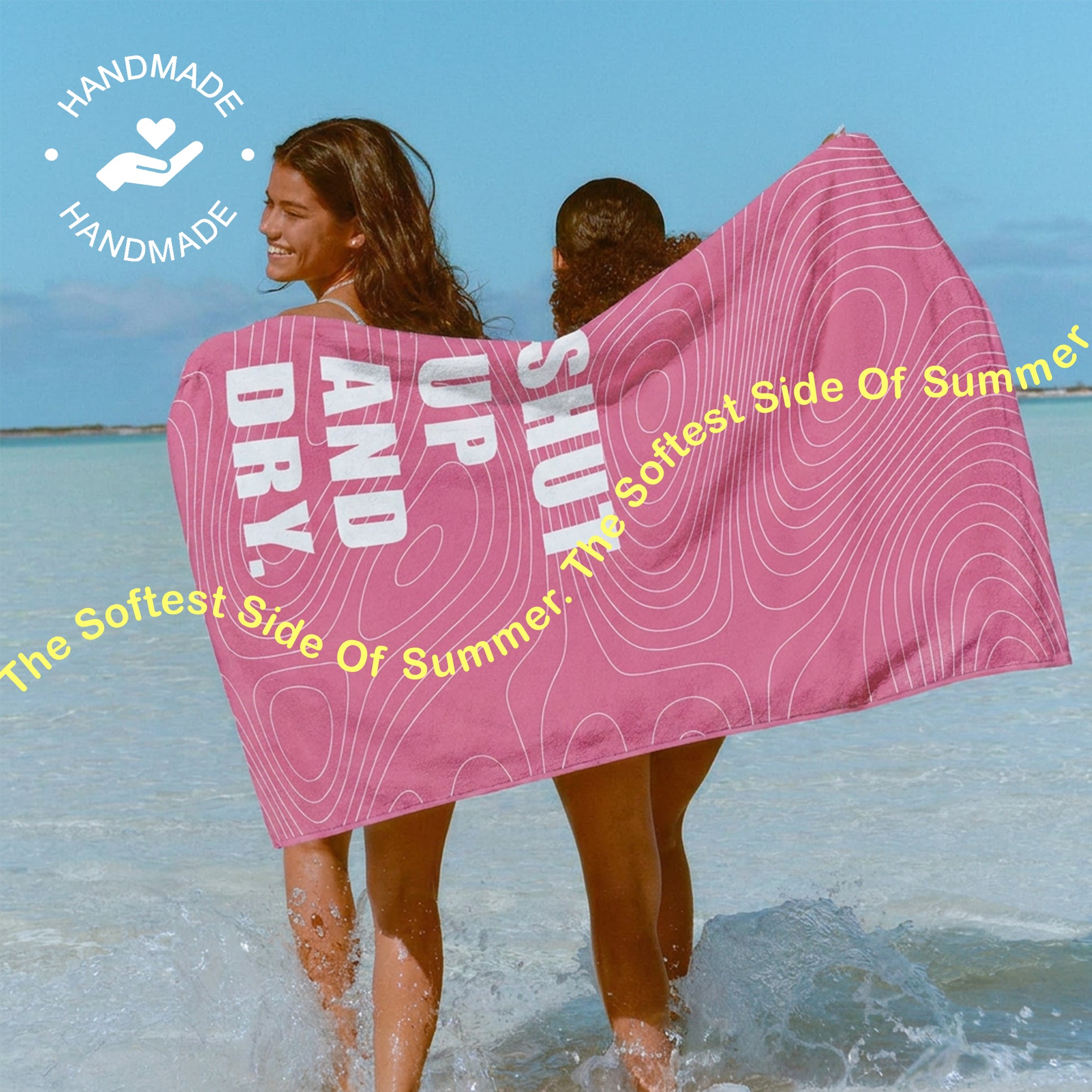 “SHUT UP AND DRY.” Slogan Beach Towel – Bonibomlab Loud Summer Collection