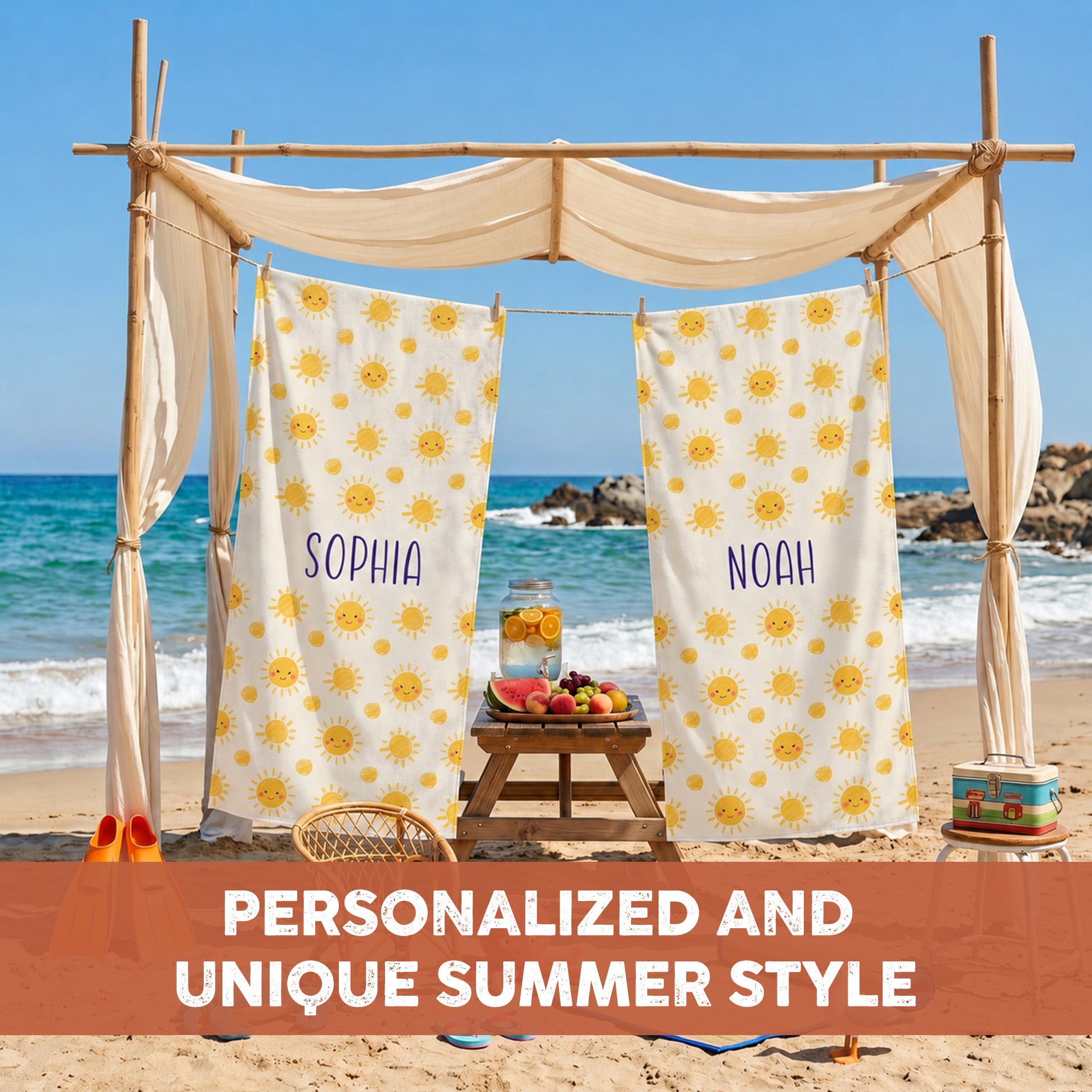 Personalized “Smiling Sun” Retro Kids Towel