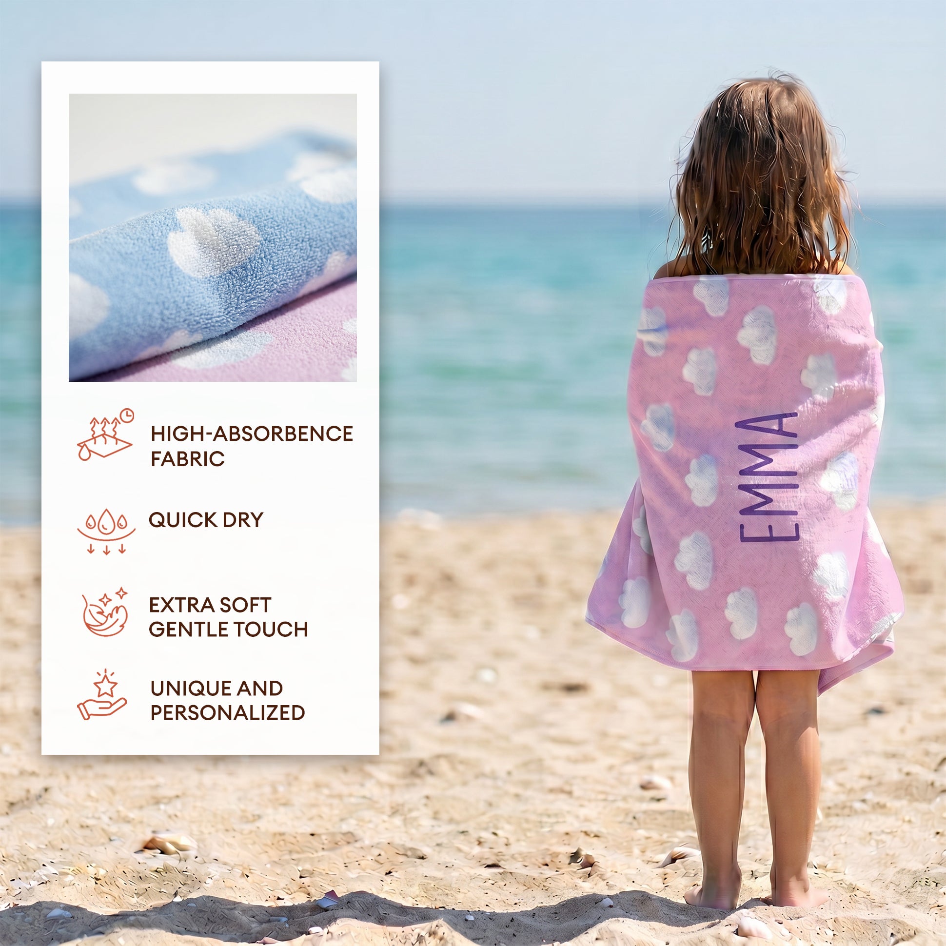 ☁️ Bonibomlab Cloud Collection | Personalized Beach Towel with Name