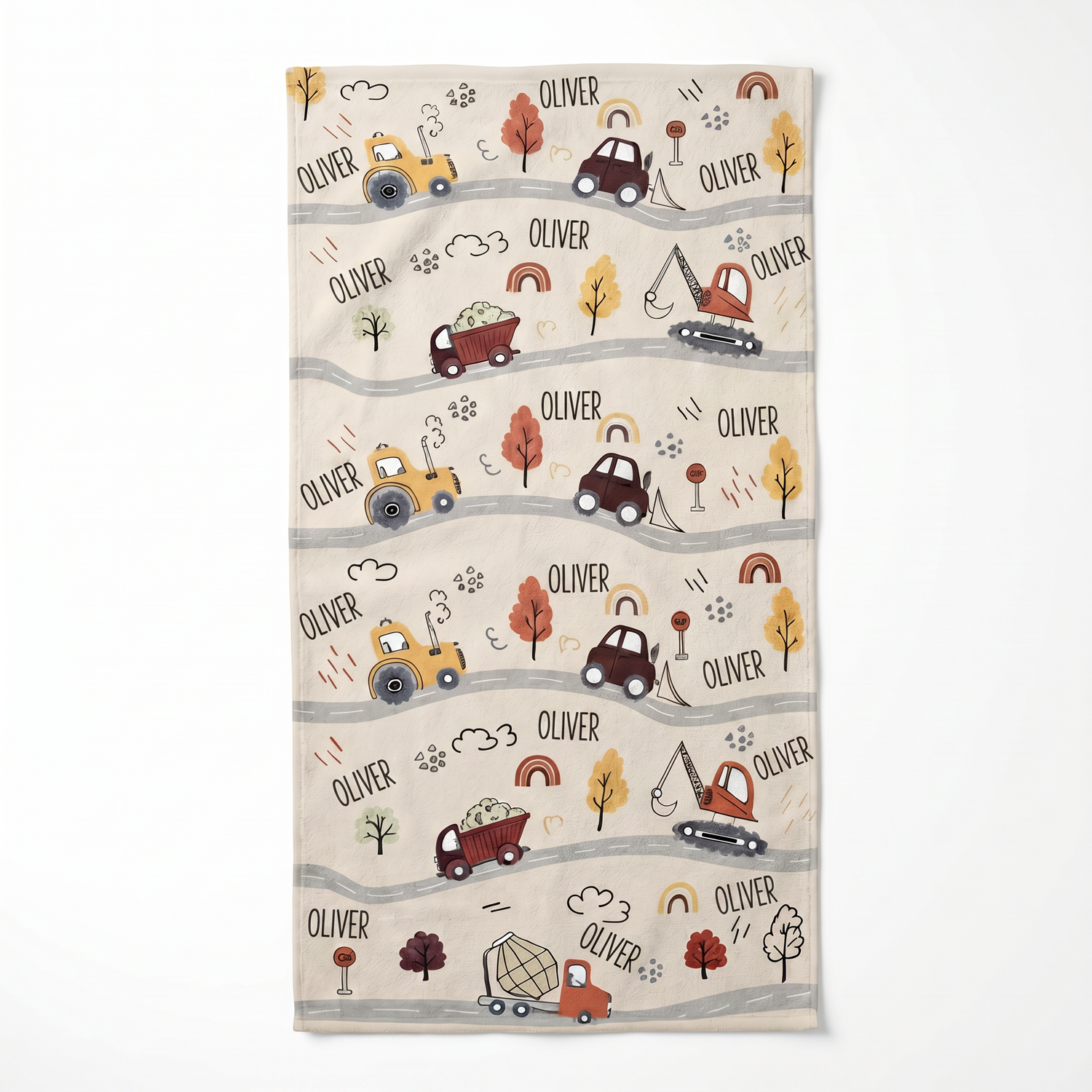 Personalized Construction Vehicles Beach Towel