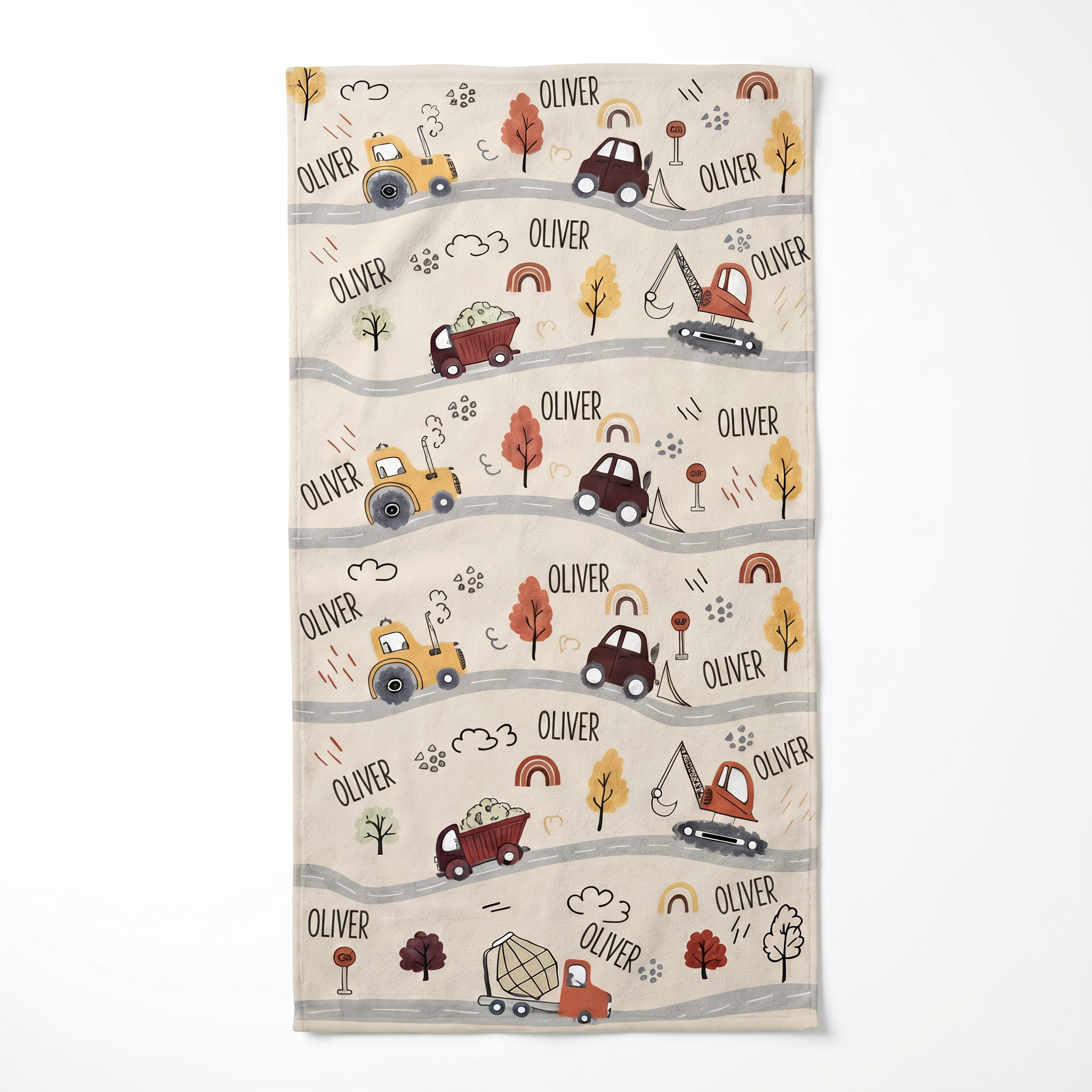 Personalized Construction Vehicles Beach Towel