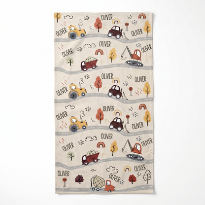 Personalized Construction Vehicles Beach Towel