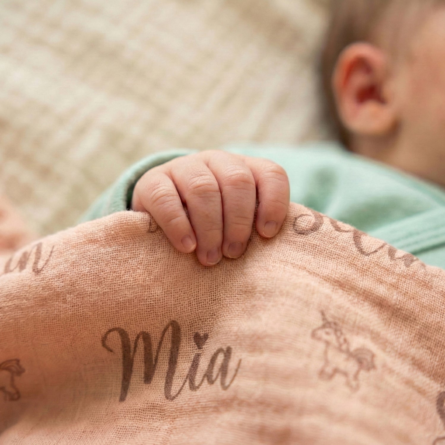 Personalisierte Babydecke aus 100 % Baumwollmusselin