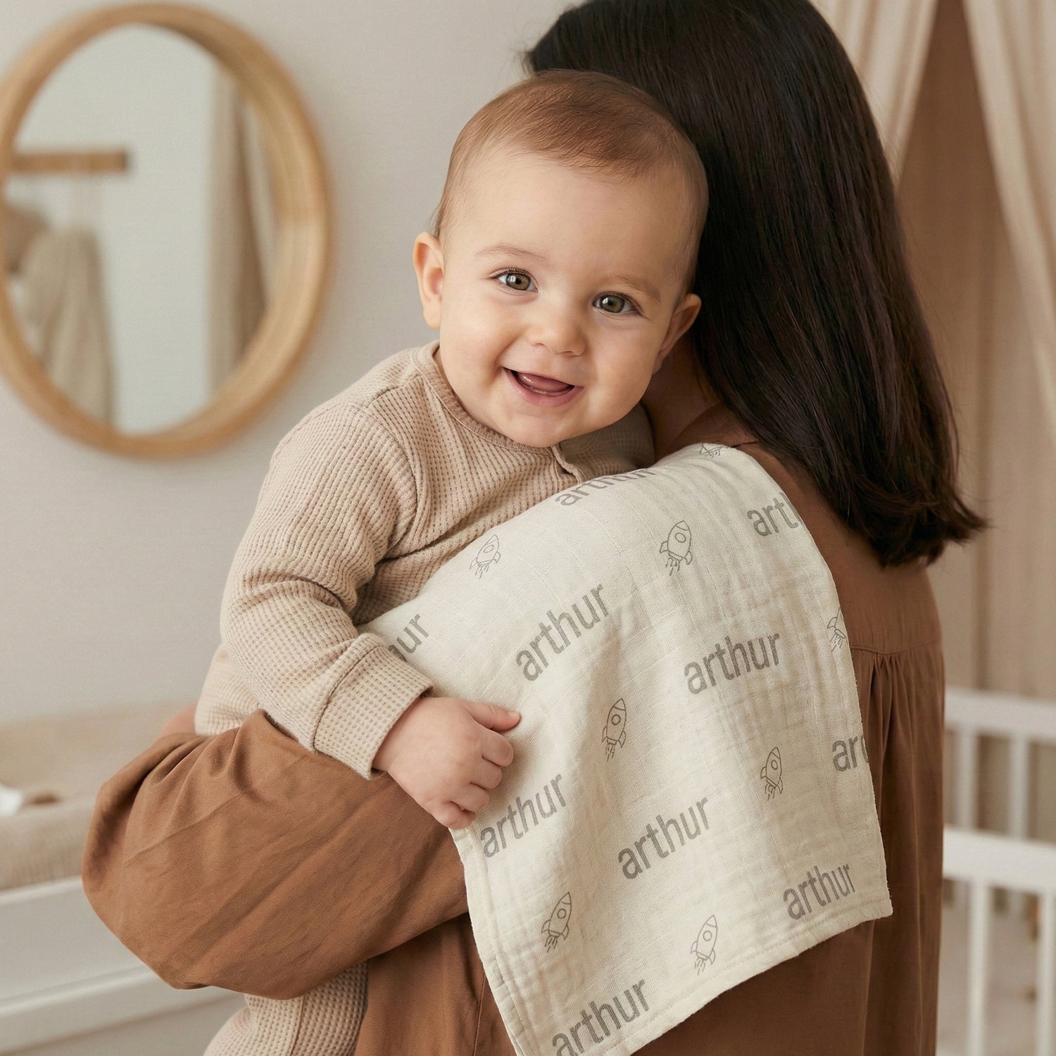 Personalisierte Babydecke aus 100 % Baumwollmusselin