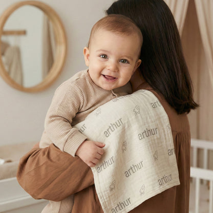 Personalisierte Babydecke aus 100 % Baumwollmusselin