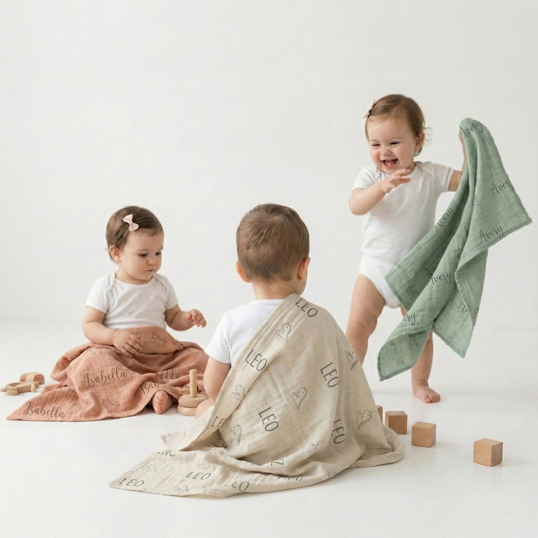 Personalisierte Babydecke aus 100 % Baumwollmusselin