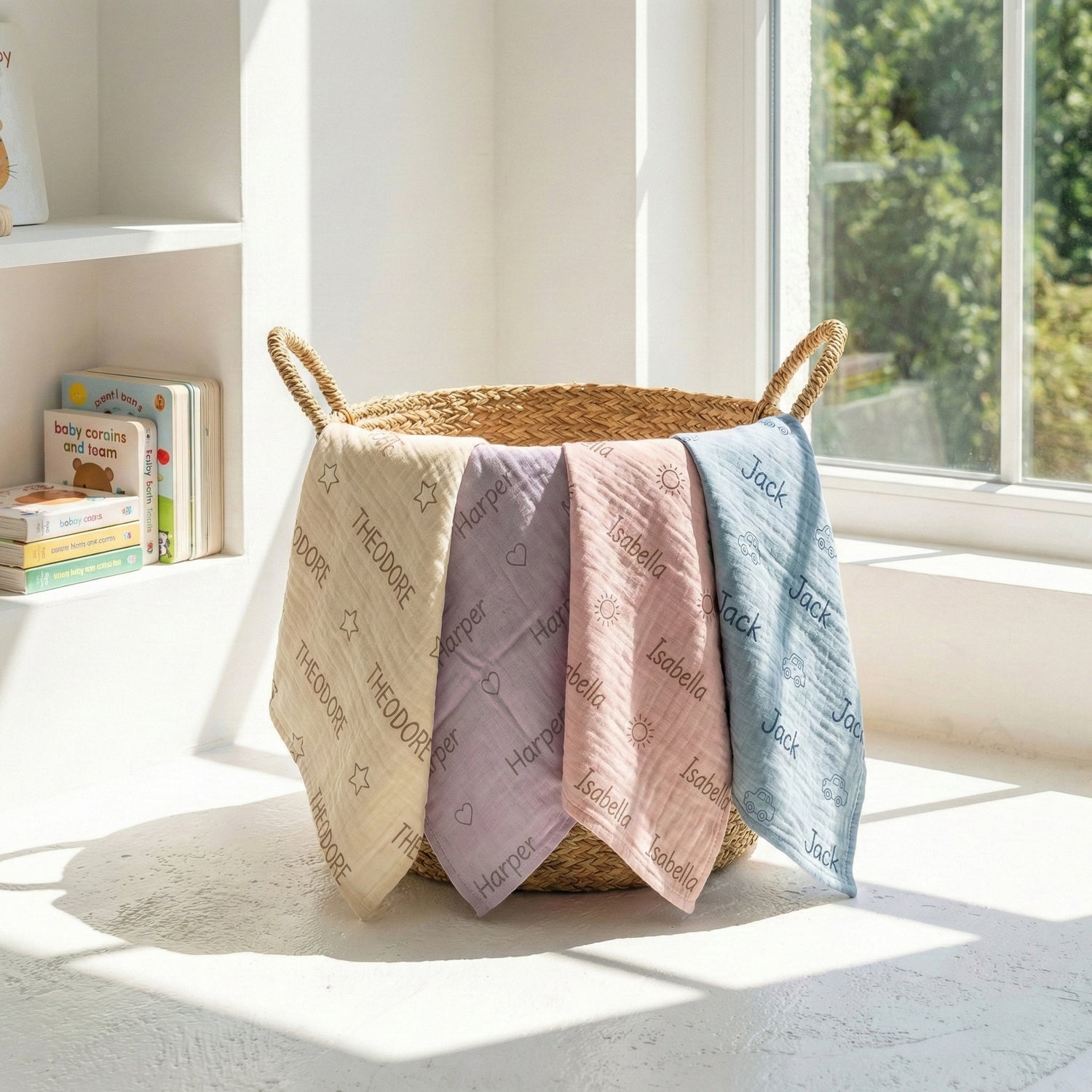 Personalisierte Babydecke aus 100 % Baumwollmusselin