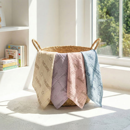 Personalisierte Babydecke aus 100 % Baumwollmusselin