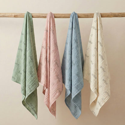 Personalisierte Babydecke aus 100 % Baumwollmusselin