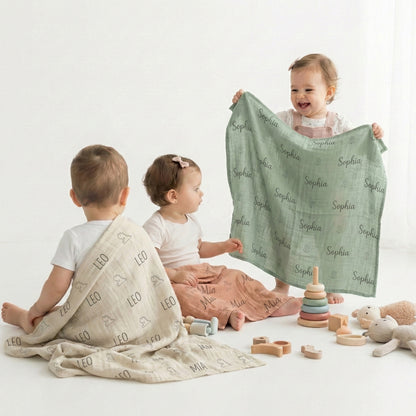 Personalisierte Babydecke aus 100 % Baumwollmusselin
