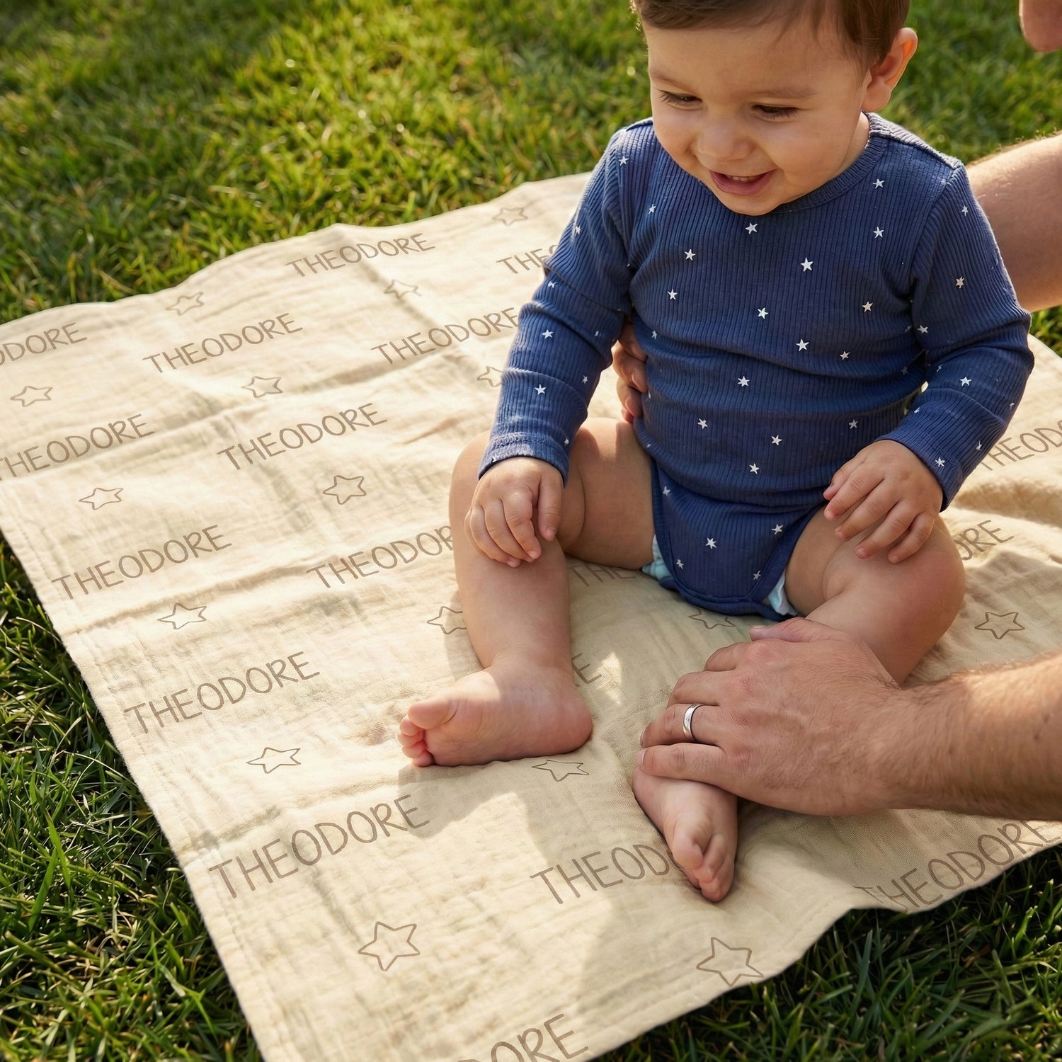 Personalisierte Babydecke aus 100 % Baumwollmusselin