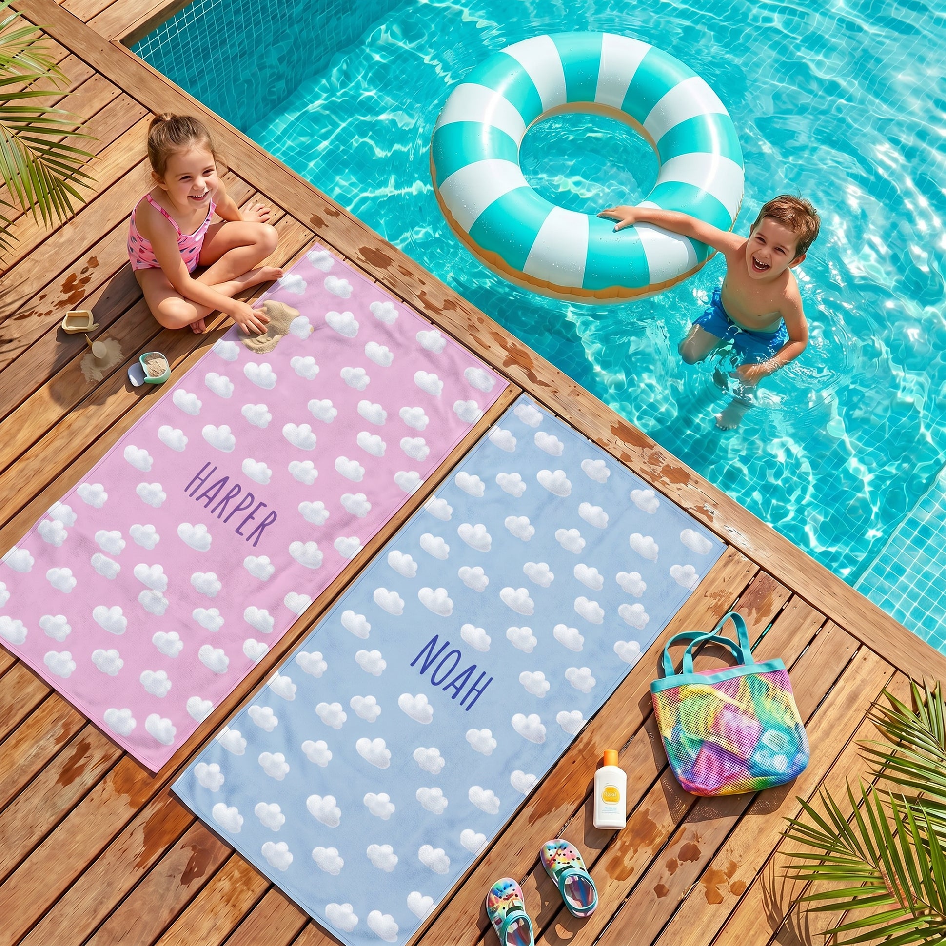 ☁️ Bonibomlab Cloud Collection | Personalized Beach Towel with Name