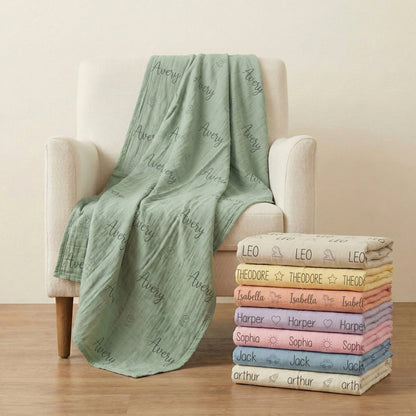 Personalisierte Babydecke aus 100 % Baumwollmusselin