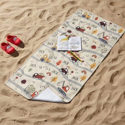 Personalized Construction Vehicles Beach Towel