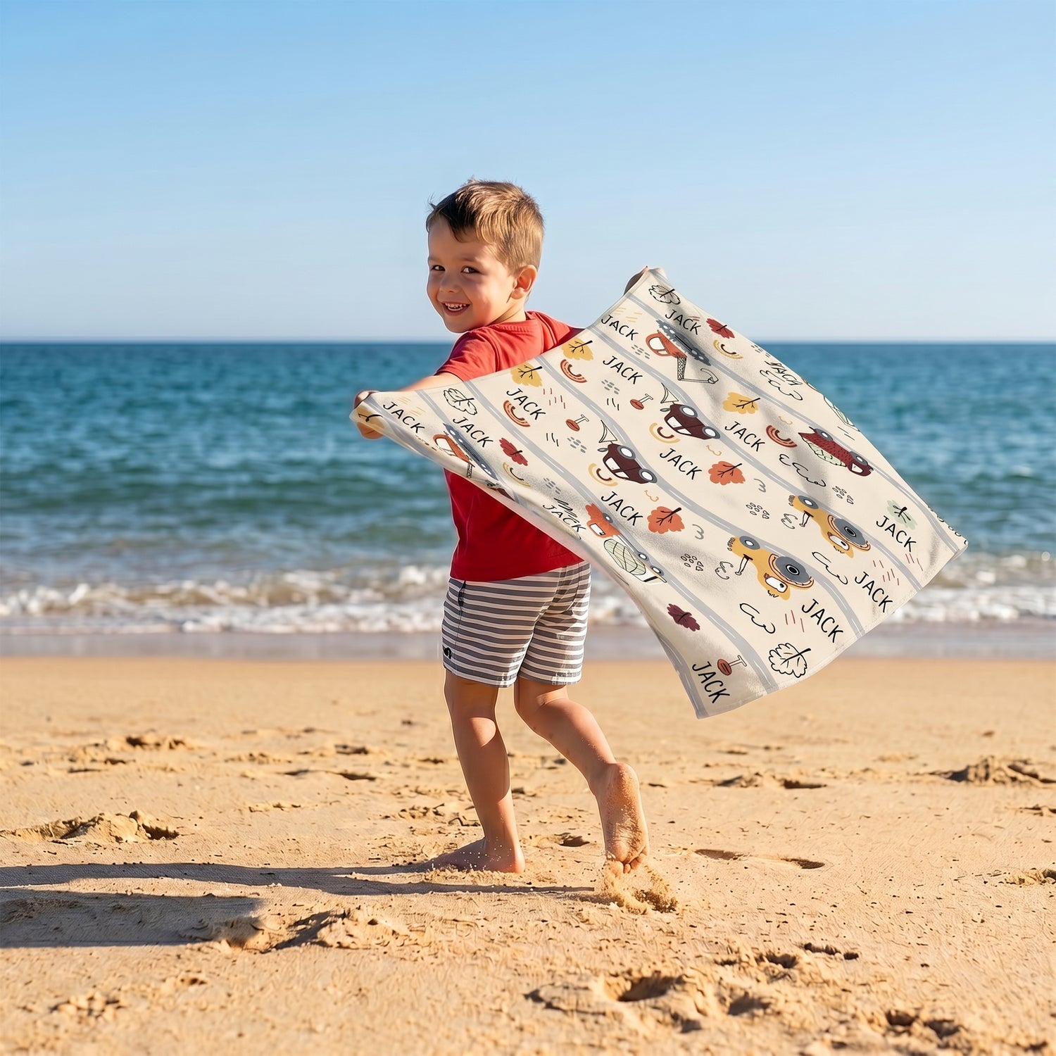 Personalized Construction Vehicles Beach Towel
