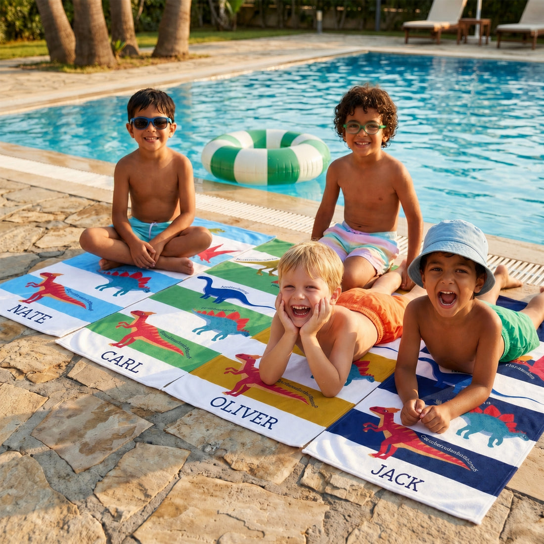 Personalized “Little Explorers: Dinosaur World” Beach Towel – Bonibomlab Special Collection