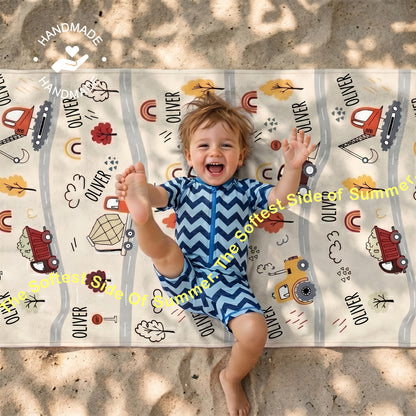 Personalized Construction Vehicles Beach Towel