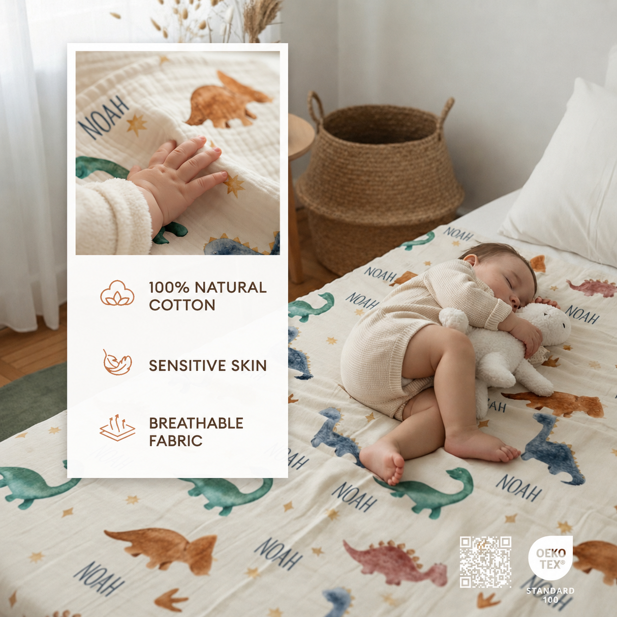 Coperta per neonati in musola di cotone 100% personalizzata (Copia)