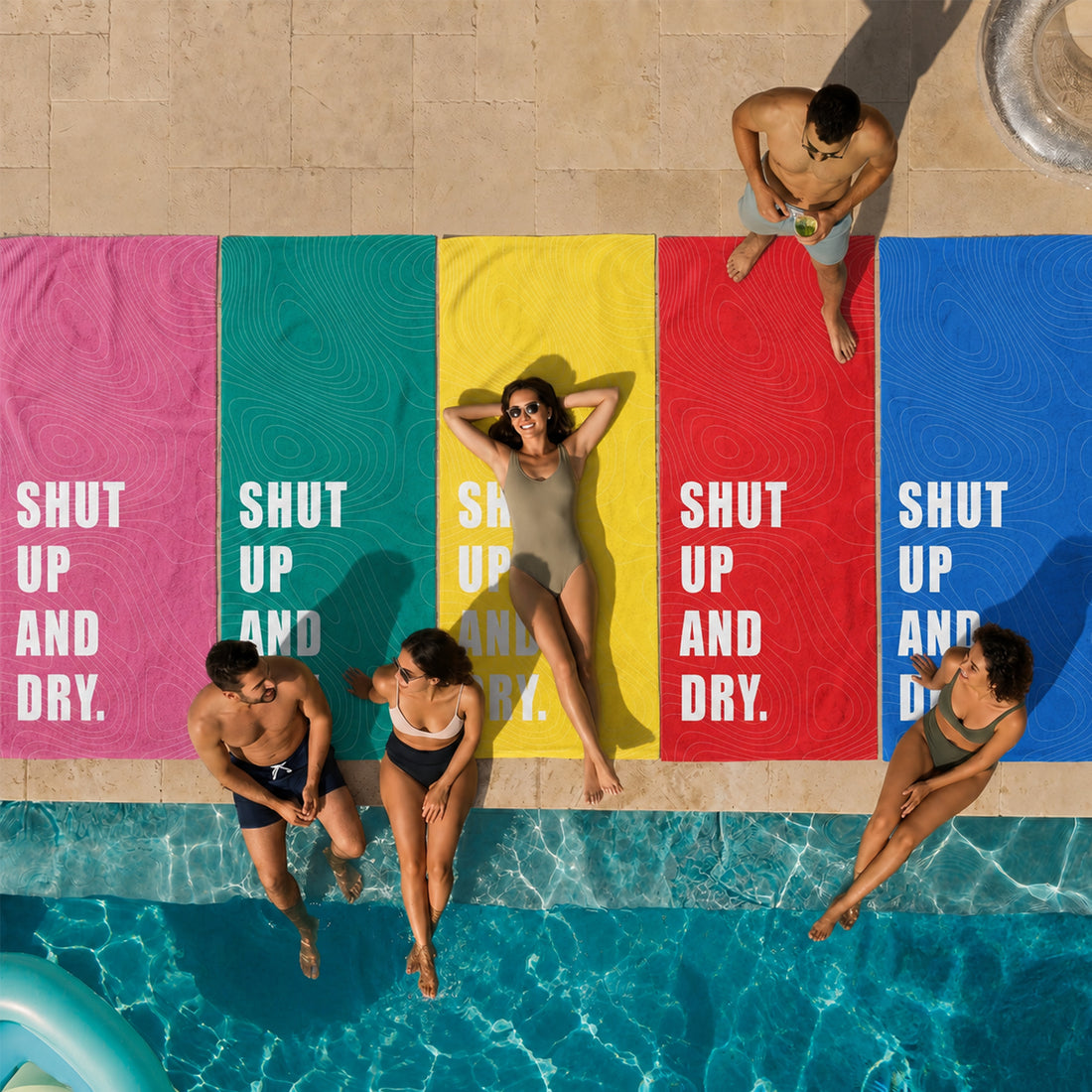 “SHUT UP AND DRY.” Slogan Beach Towel – Bonibomlab Loud Summer Collection