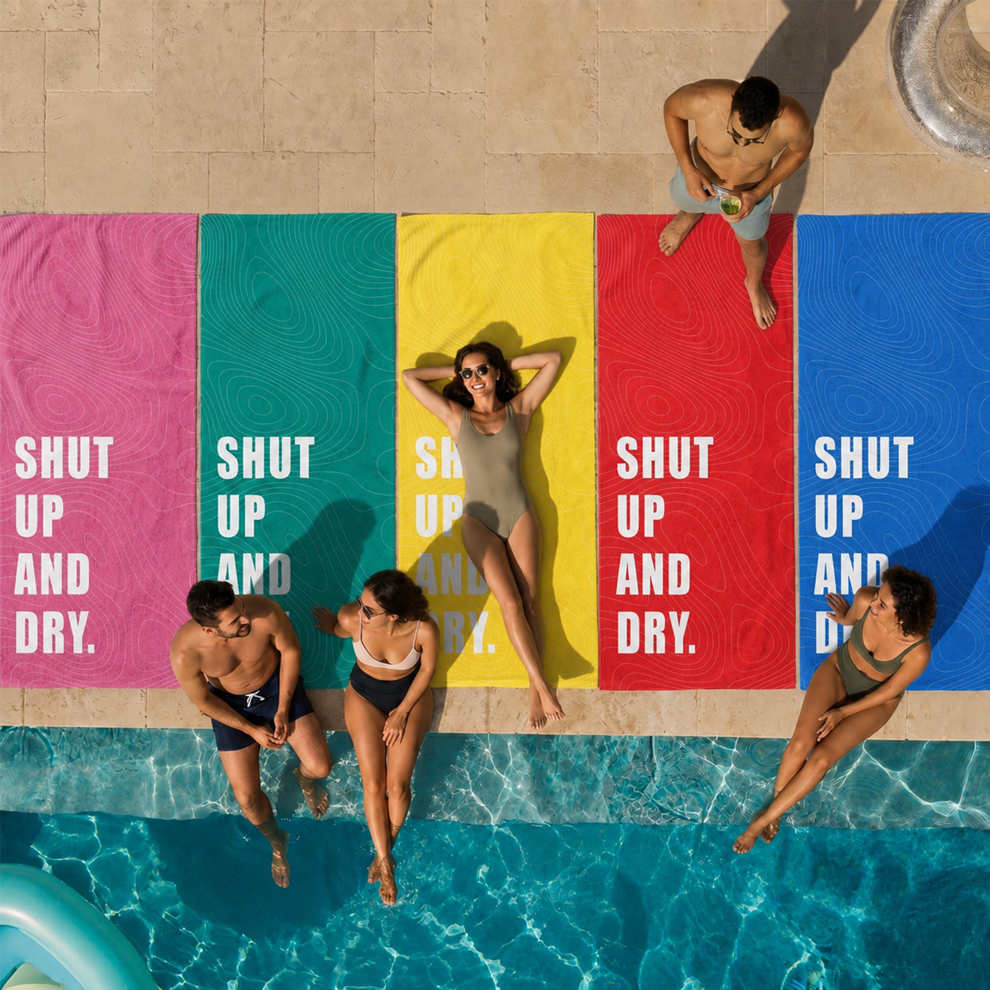 “SHUT UP AND DRY.” Slogan Beach Towel – Bonibomlab Loud Summer Collection