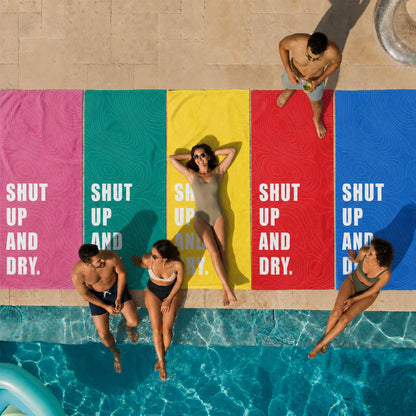 “SHUT UP AND DRY.” Slogan Beach Towel – Bonibomlab Loud Summer Collection