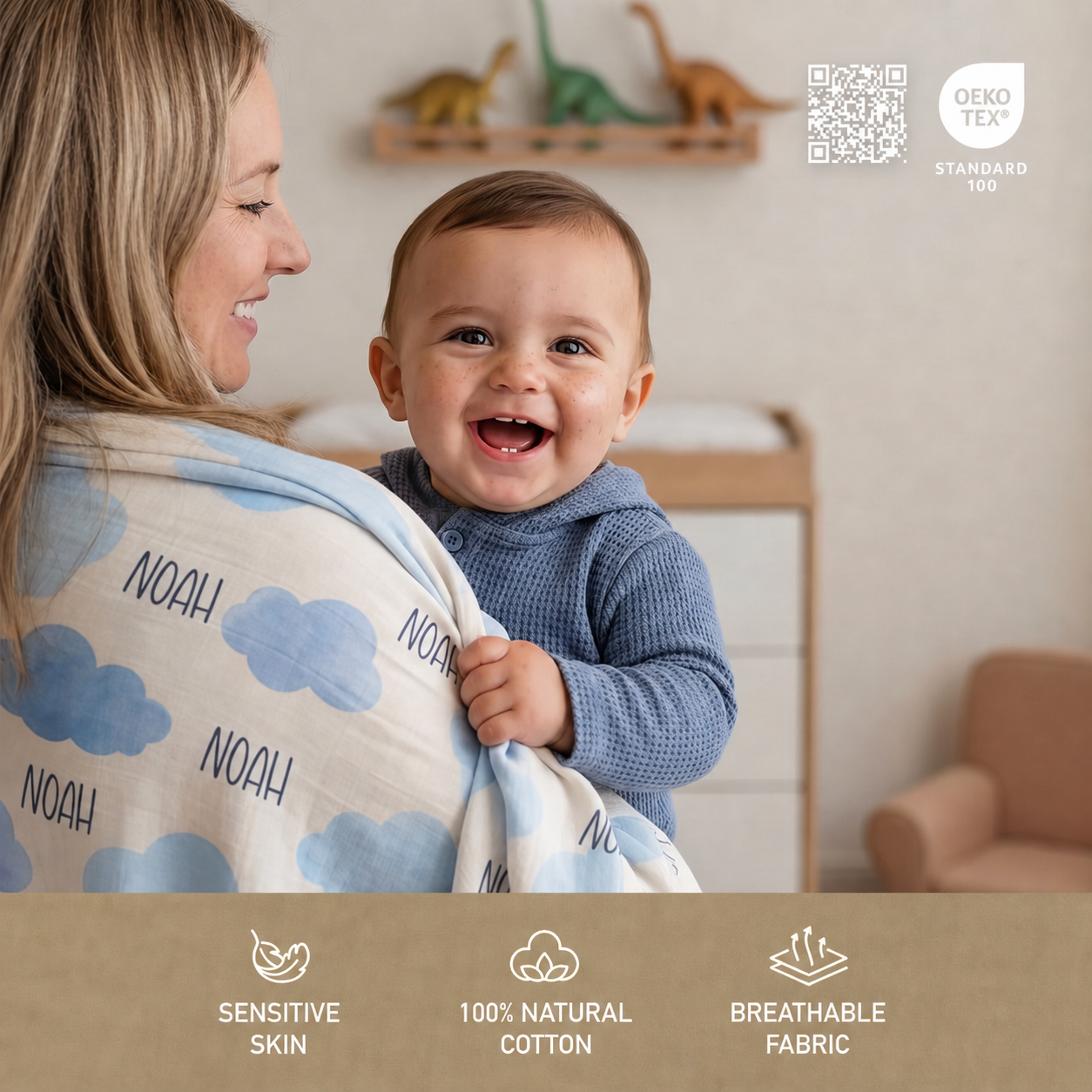 Couverture bébé personnalisée en mousseline 100 % coton