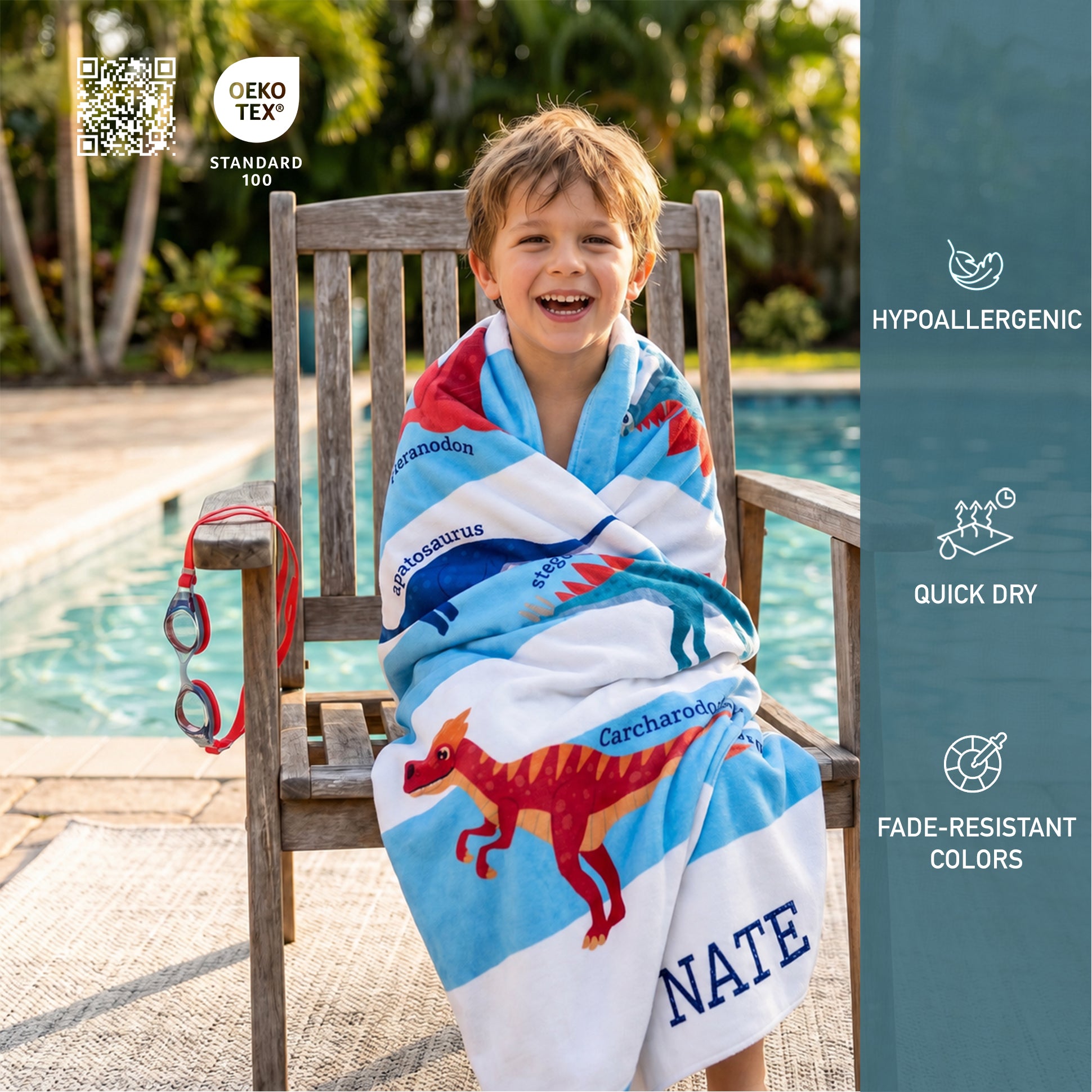 Personalized “Little Explorers: Dinosaur World” Beach Towel – Bonibomlab Special Collection