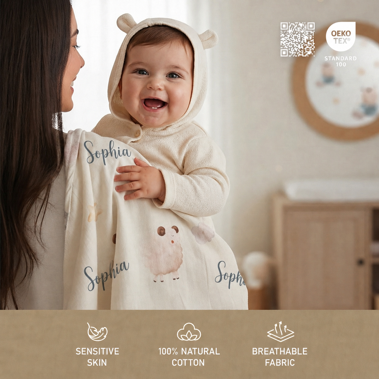 Personalized “Happy Lambs” 100% Cotton Muslin Blanket