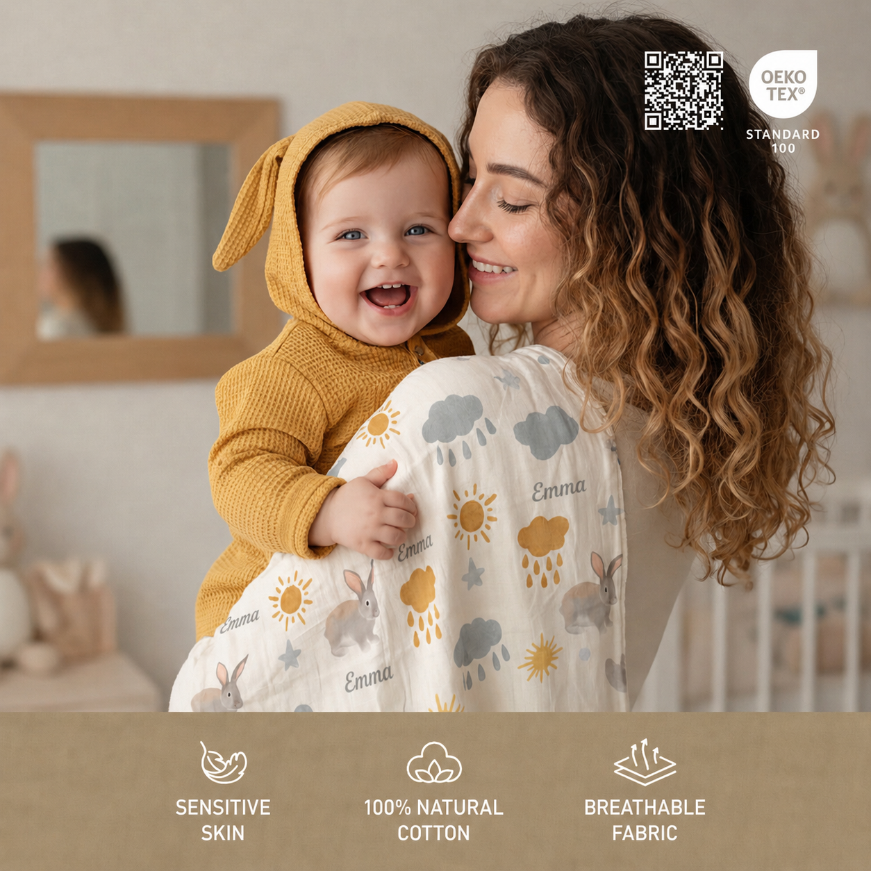 Coperta per neonati in musola di cotone 100% personalizzata (Copia)