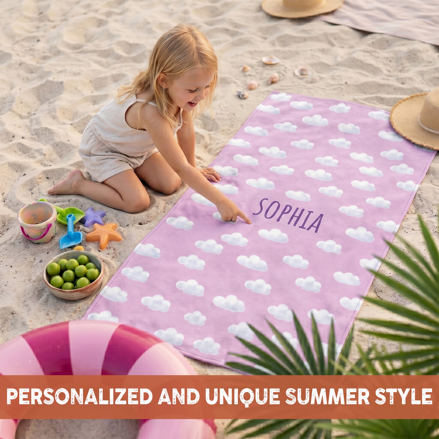 ☁️ Bonibomlab Cloud Collection | Personalized Beach Towel with Name