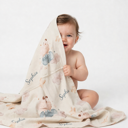 Personalized “Happy Lambs” 100% Cotton Muslin Blanket