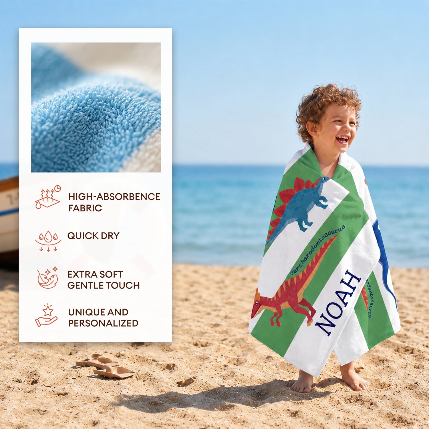 Personalized “Little Explorers: Dinosaur World” Beach Towel – Bonibomlab Special Collection