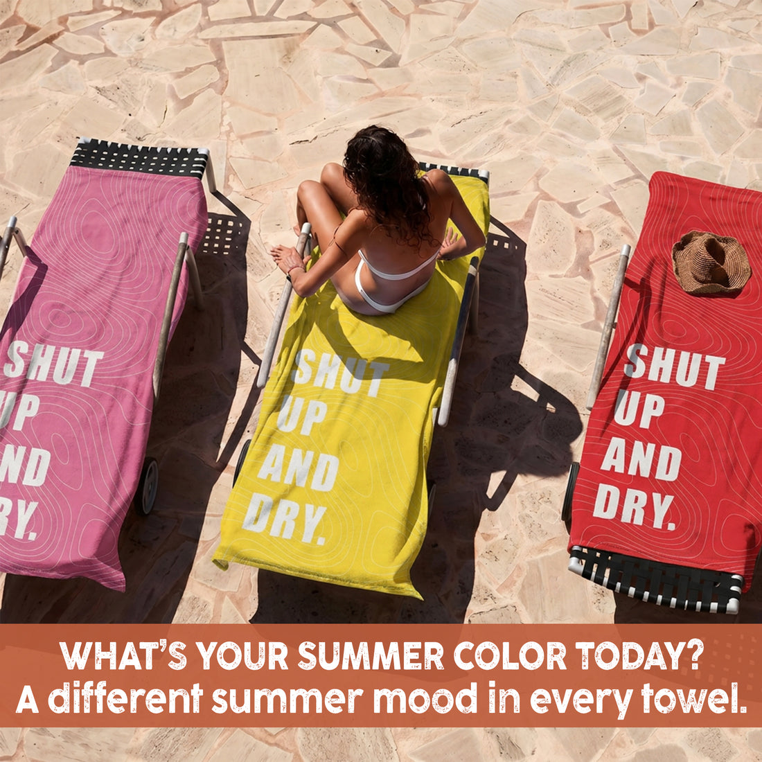 “SHUT UP AND DRY.” Slogan Beach Towel – Bonibomlab Loud Summer Collection