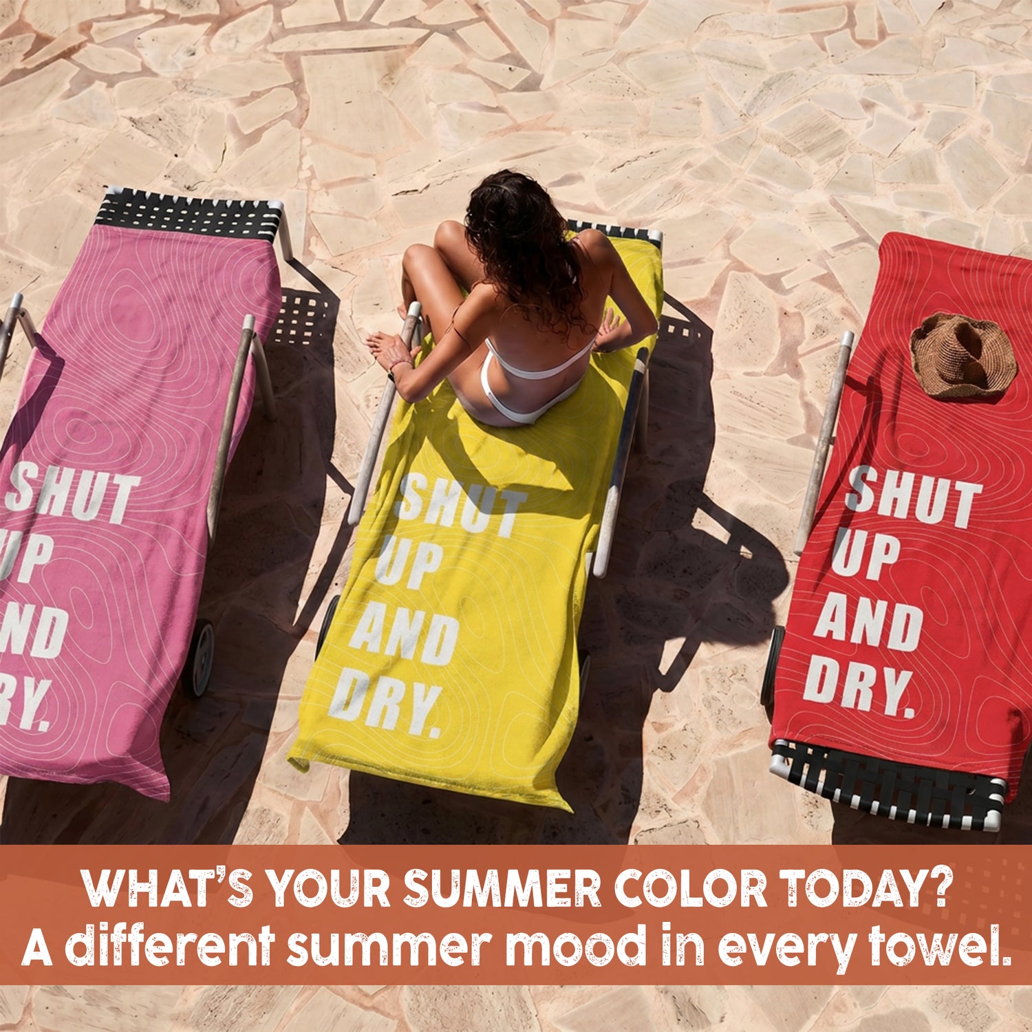 “SHUT UP AND DRY.” Slogan Beach Towel – Bonibomlab Loud Summer Collection
