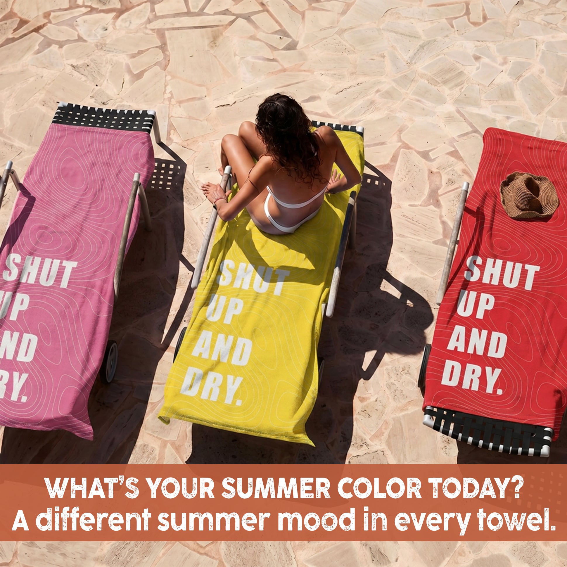“SHUT UP AND DRY.” Slogan Beach Towel – Bonibomlab Loud Summer Collection