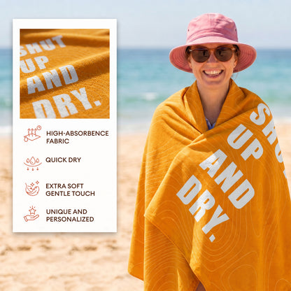 “SHUT UP AND DRY.” Slogan Beach Towel – Bonibomlab Loud Summer Collection