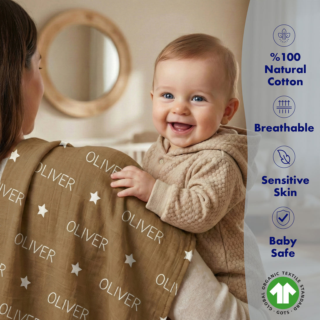 Personalized %100 Cotton Muslin Baby Blanket