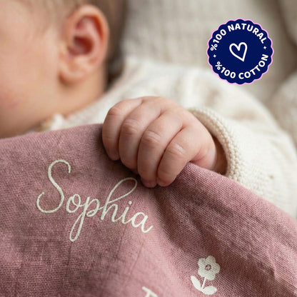 Personalized %100 Cotton Muslin Baby Blanket