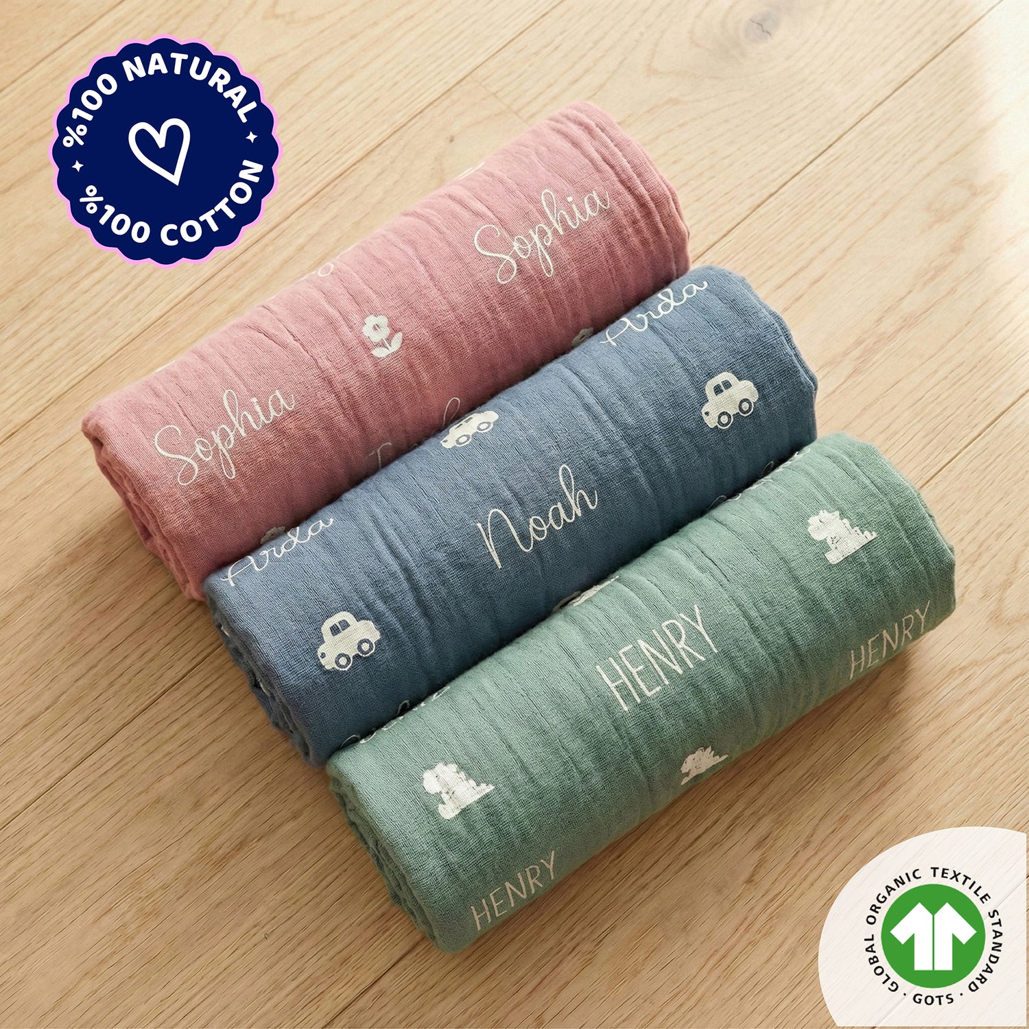 Personalized %100 Cotton Muslin Baby Blanket