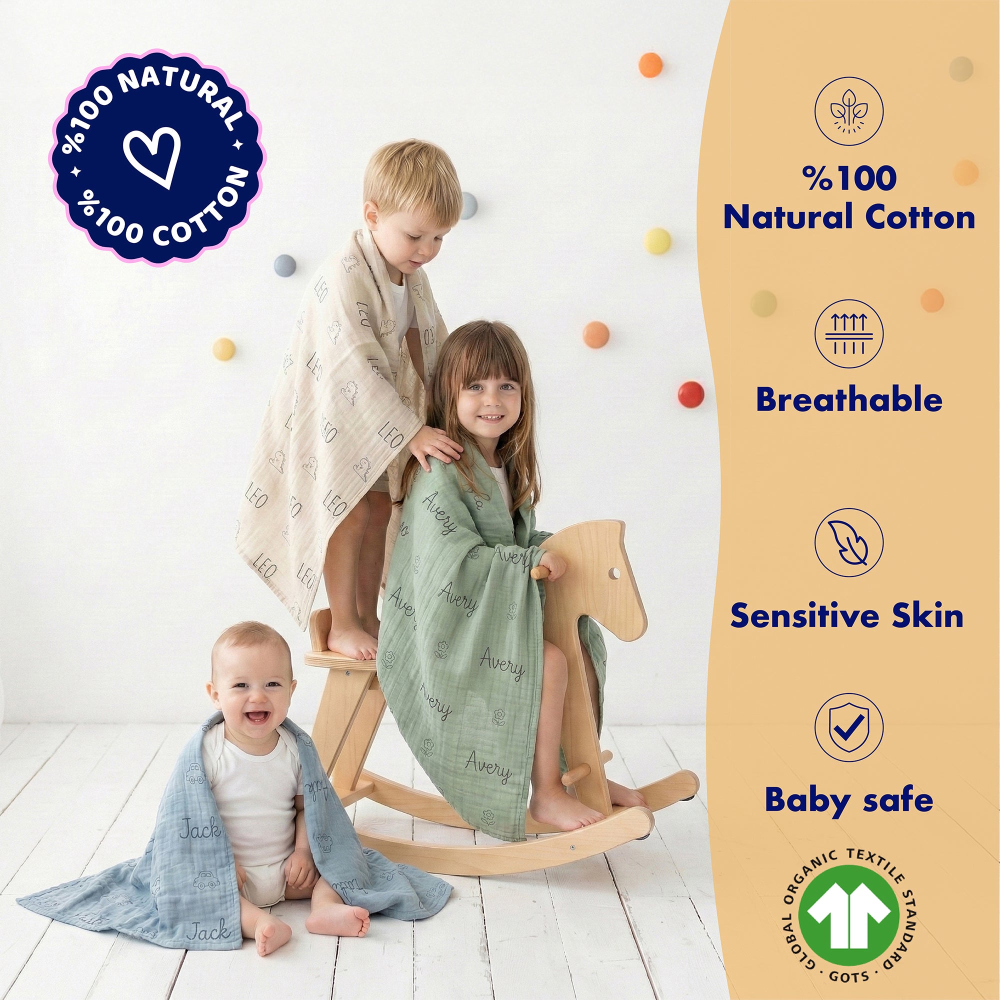 Personalisierte Babydecke aus 100 % Baumwollmusselin