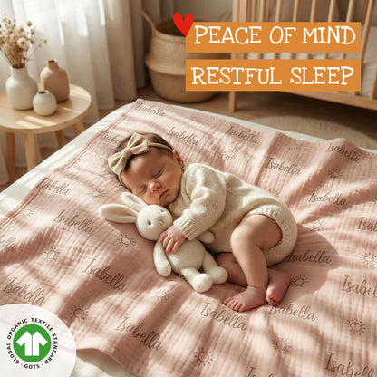 Personalisierte Babydecke aus 100 % Baumwollmusselin