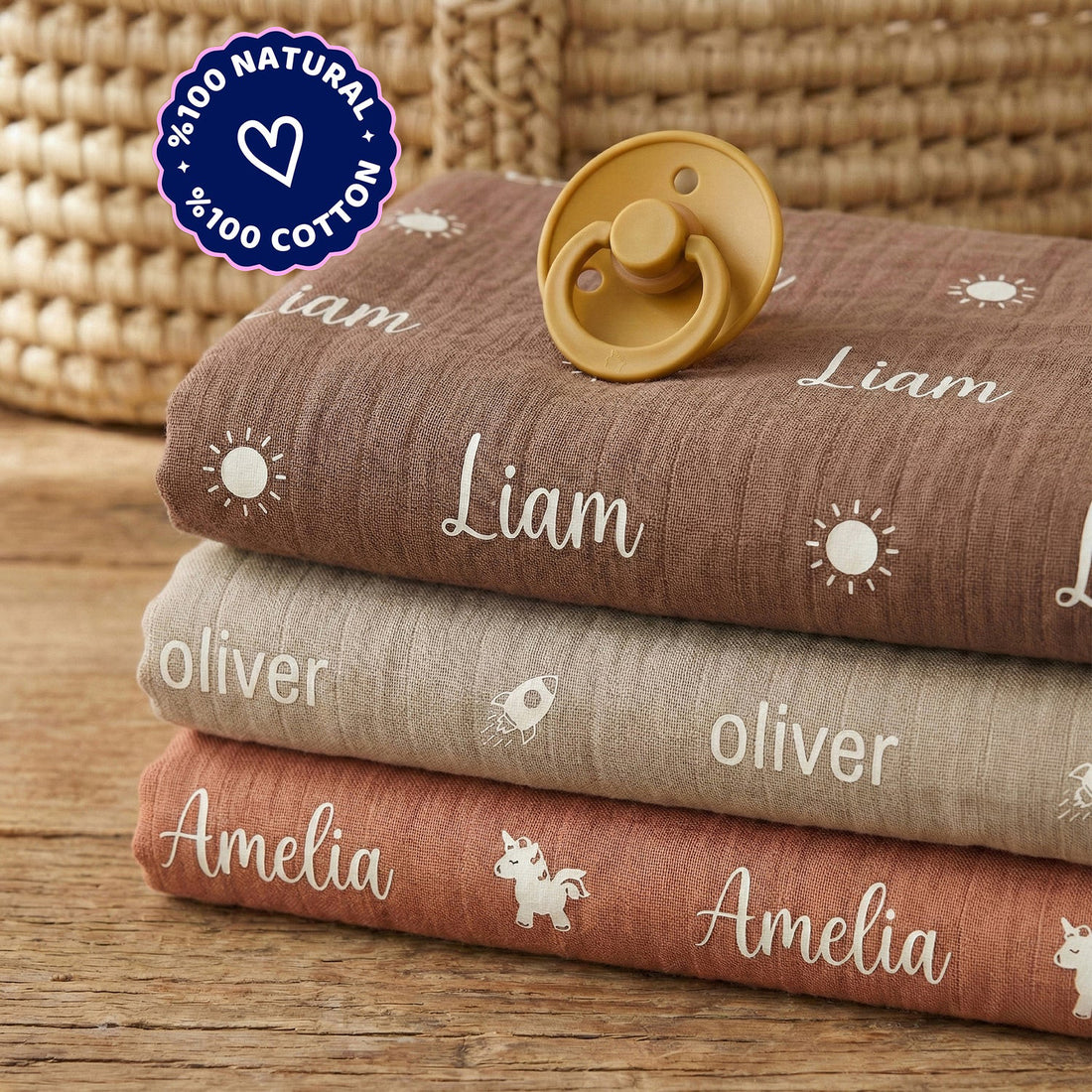 Personalized %100 Cotton Muslin Baby Blanket