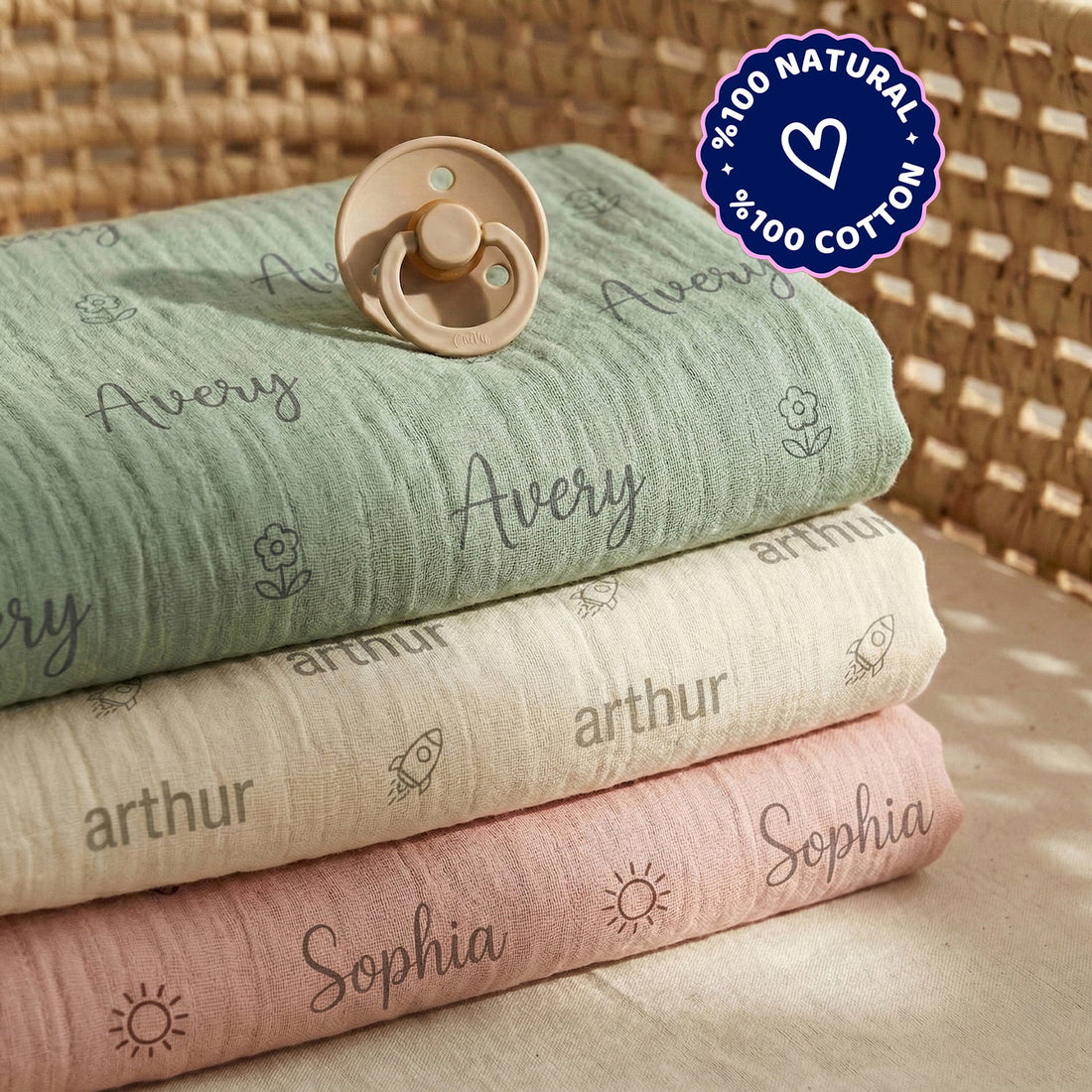 Personalized %100 Cotton Muslin Baby Blanket